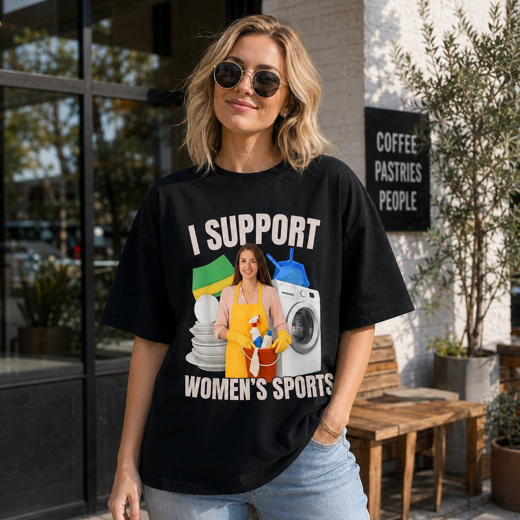I Support Women's Sports Funny Graphic Tee front print product photo 01 | Diya Glow