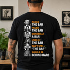 Raised The Bar political satire graphic tee black back print male model lifestyle
