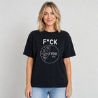 F*CK pie chart funny graphic tee black front female model