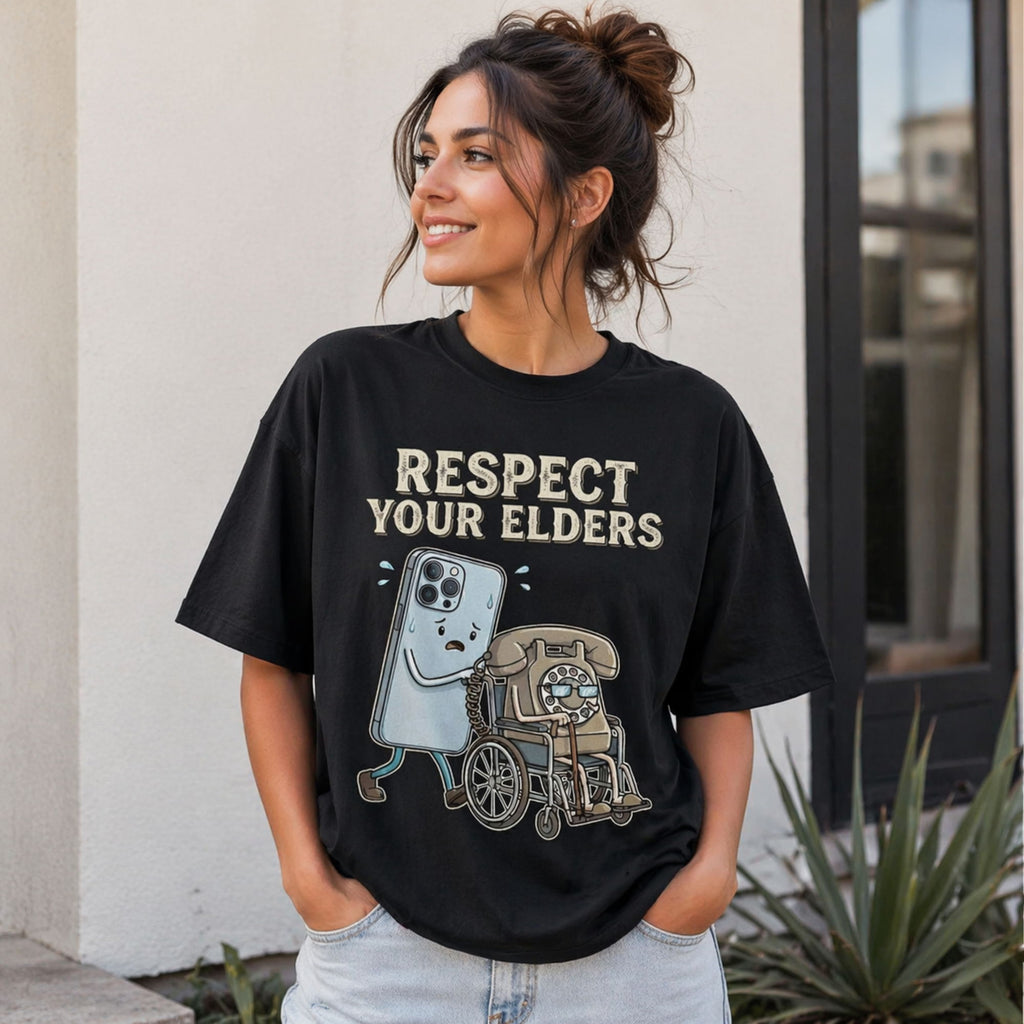 Respect Your Elders Funny Graphic Tee front print product photo 01 | Diya Glow