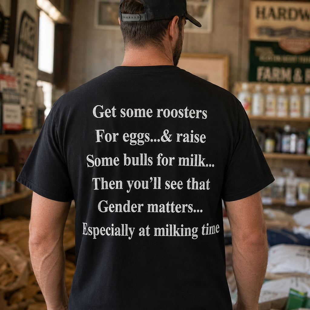 Get Some Roosters And Bulls funny country graphic tee black back print lifestyle model