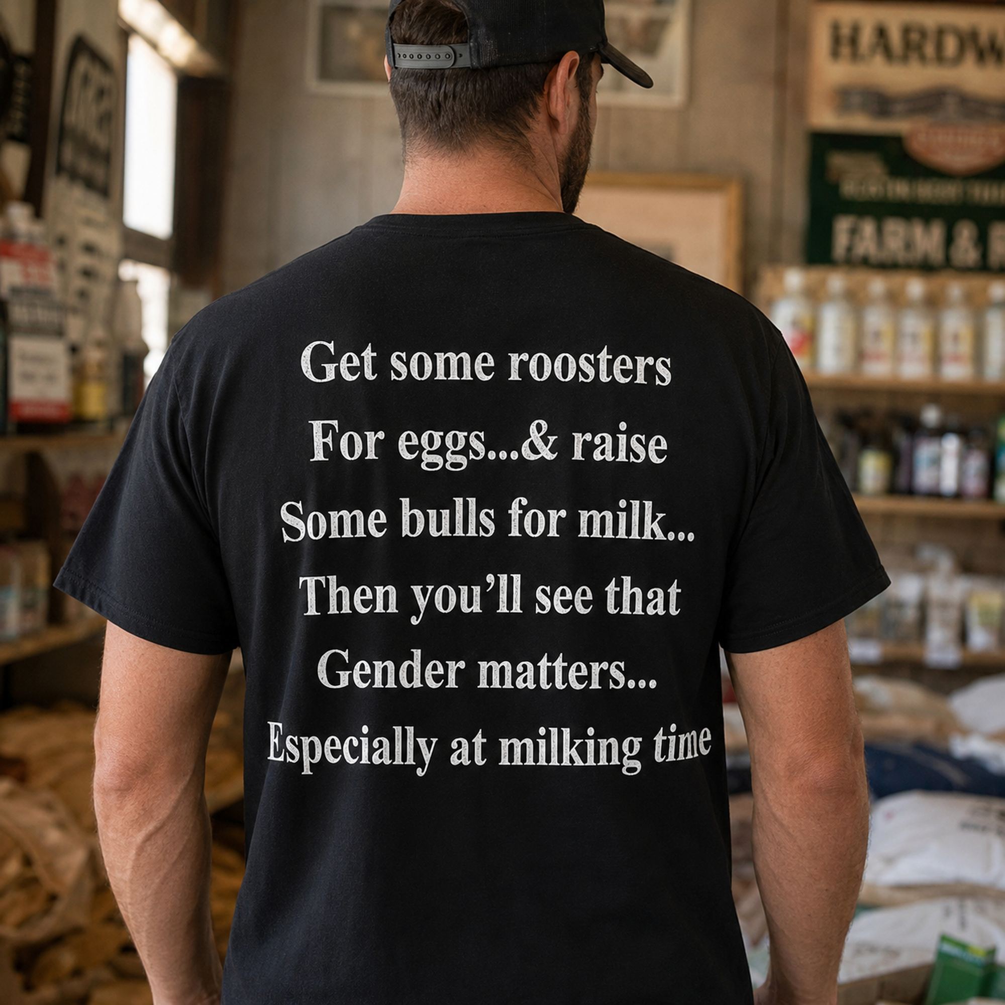 Get Some Roosters And Bulls funny country graphic tee black back print lifestyle model