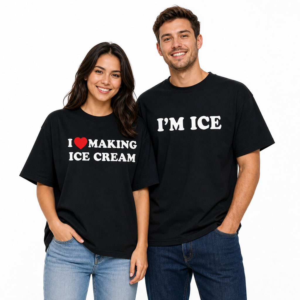 I Love Making Ice Cream couple matching shirt set black front model pair