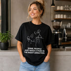 Some People Need A Push funny graphic tee black front print female model
