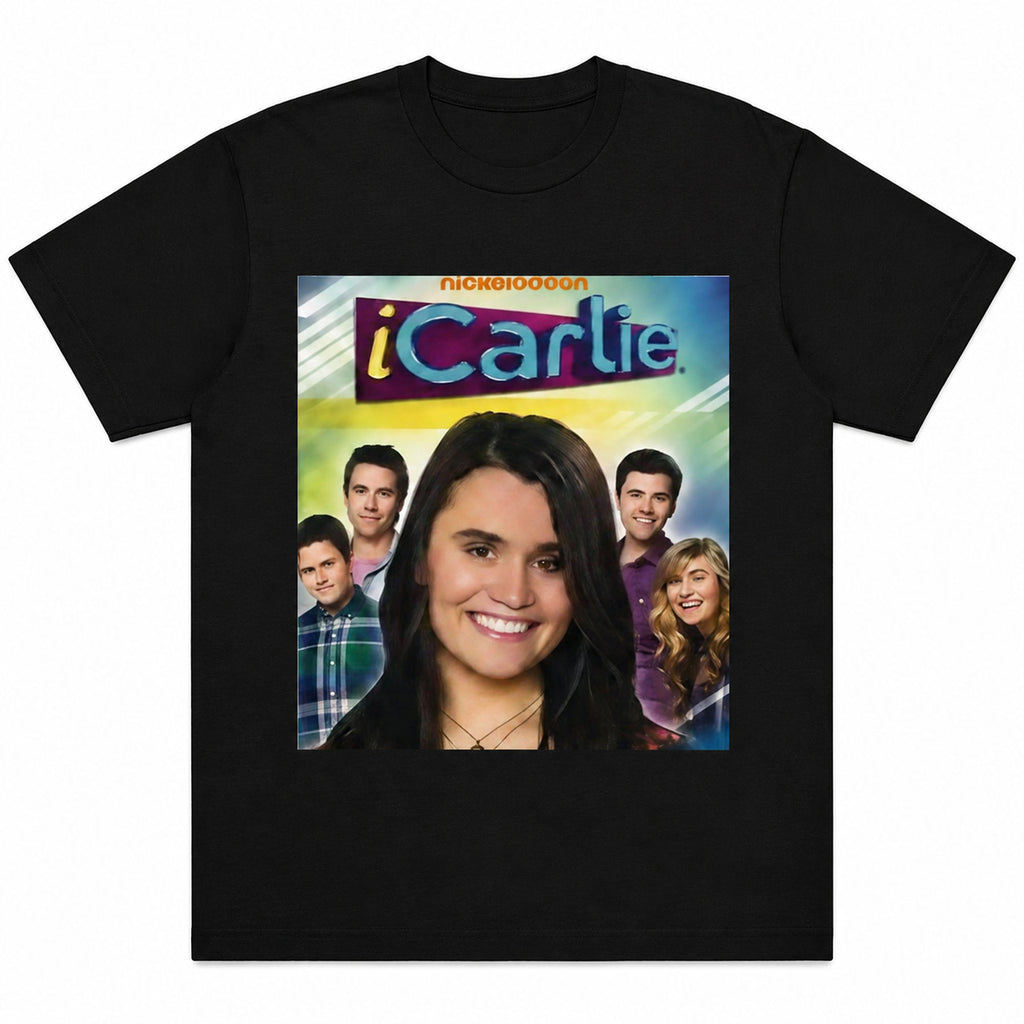 iCharlie retro TV show cast graphic tee black front print flat lay