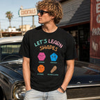 Let's Learn Shapes dark humor graphic tee black front street lifestyle male model