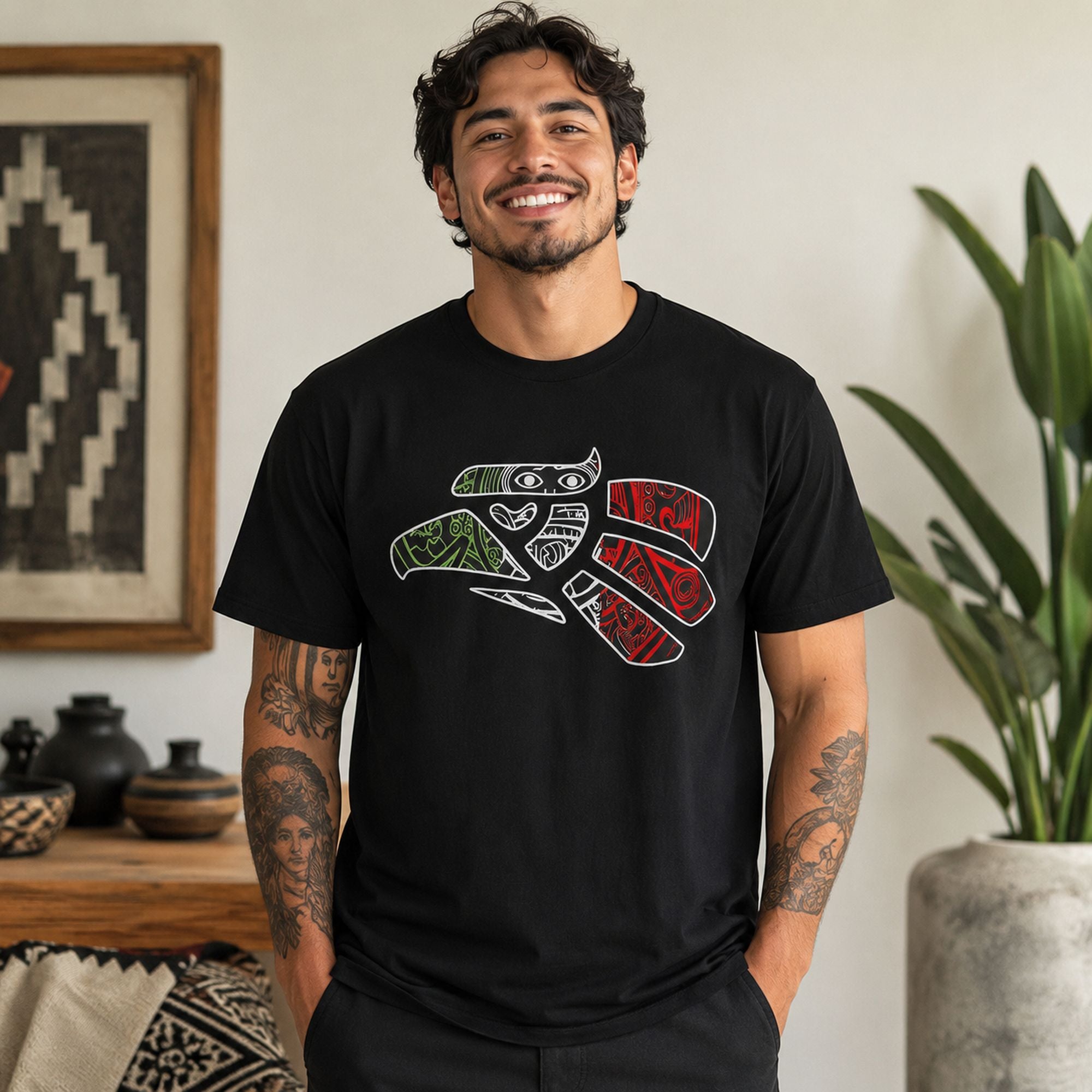 Mexican Eagle Heritage graphic tee black front print model