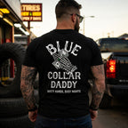 Blue Collar Daddy back print black tee tire shop male model