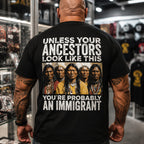 Unless Your Ancestors heritage portrait back print black tee male model