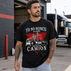 I Don't Snore I Dream I'm A Truck Spanish trucker graphic tee black front print male model