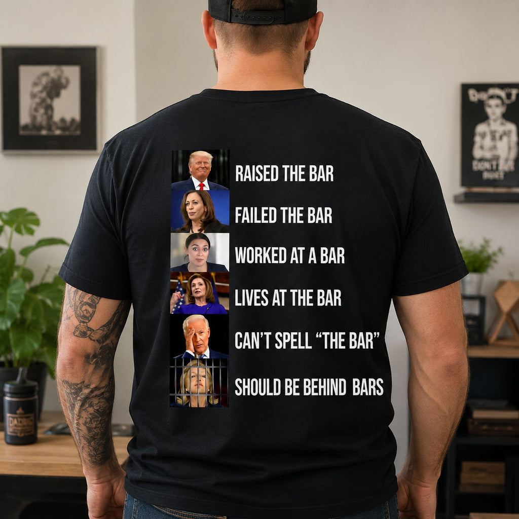 Bar Lineup political meme graphic tee black back print model