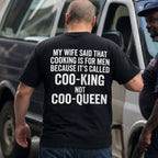 My Wife Said Cooking Is for Men funny back print graphic tee black male model