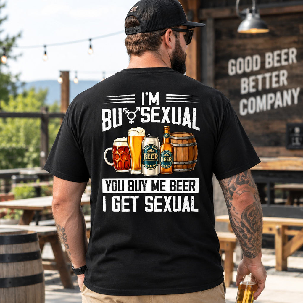 I'm Bisexual You Buy Me Beer funny graphic tee black oversized back print brewery model