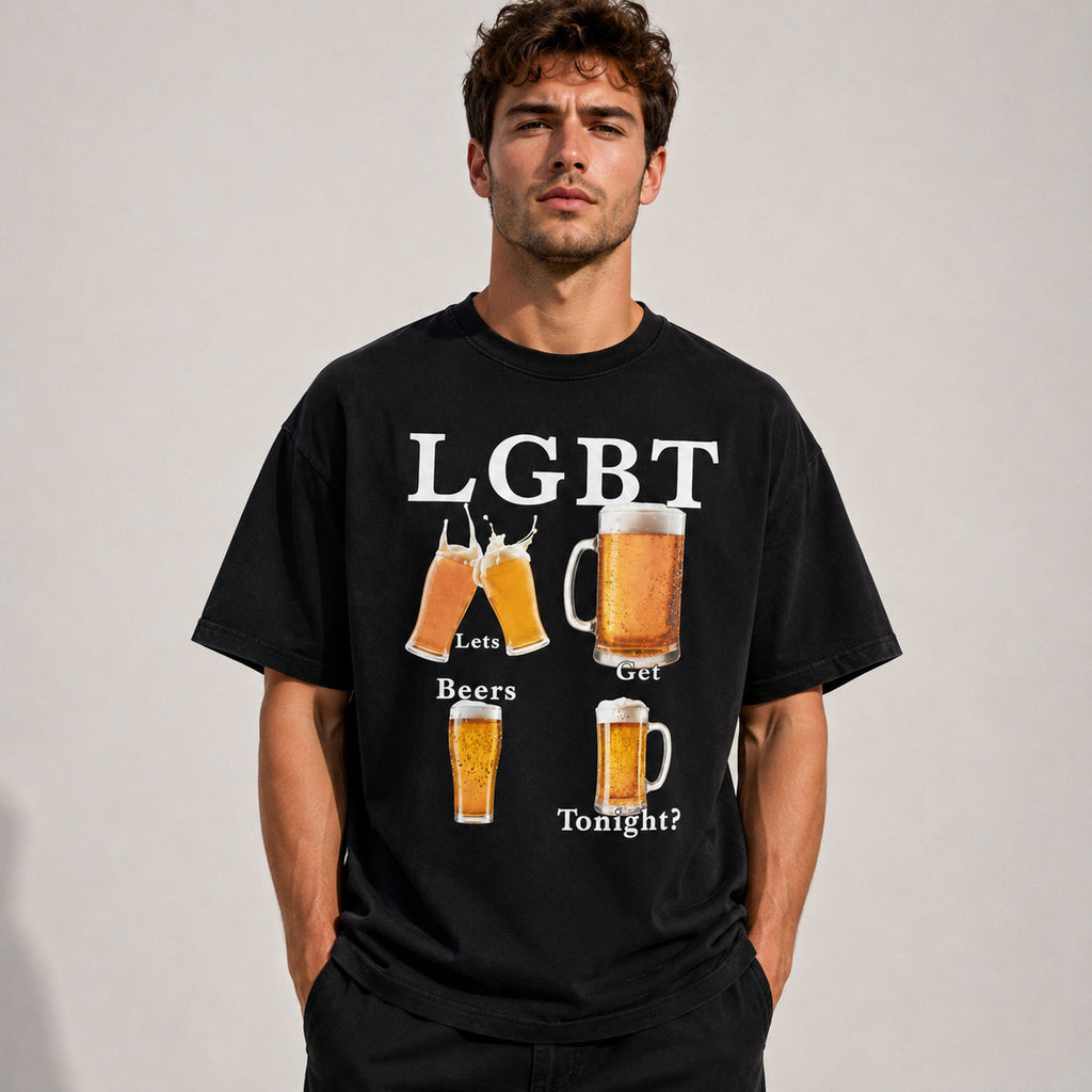 LGBT Let's Get Beers Tonight funny beer graphic tee black front print model