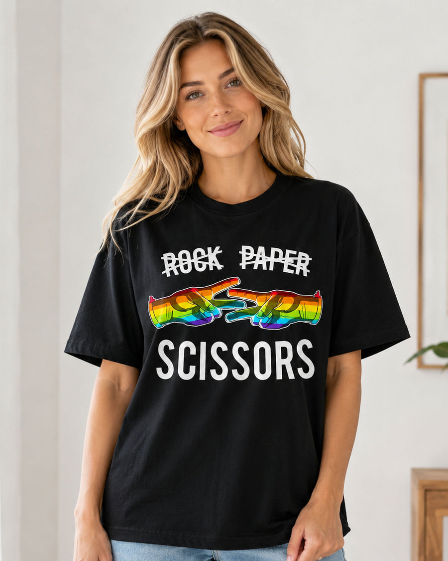 Rock Paper Scissors Rainbow Hands Pride Graphic Tee