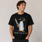 Flight Was Never An Option penguin graphic tee black front model