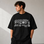 Jesus Among the Crowd black Christian graphic tee front print male model