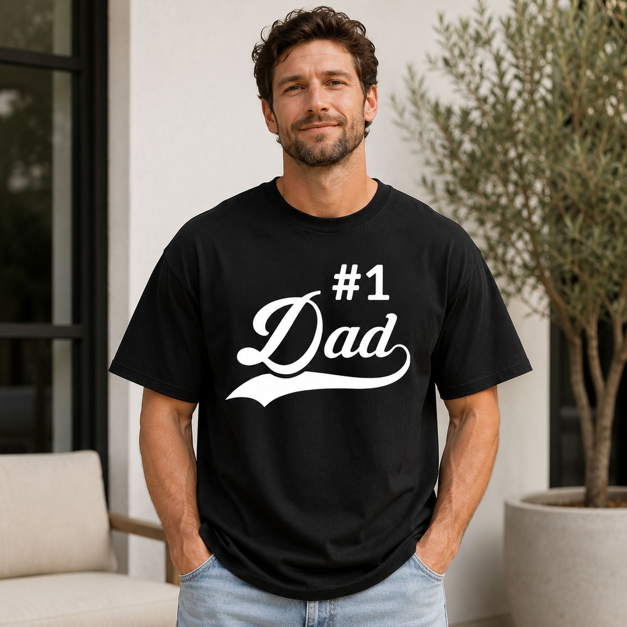 #1 Dad Father's Day graphic tee black front print model