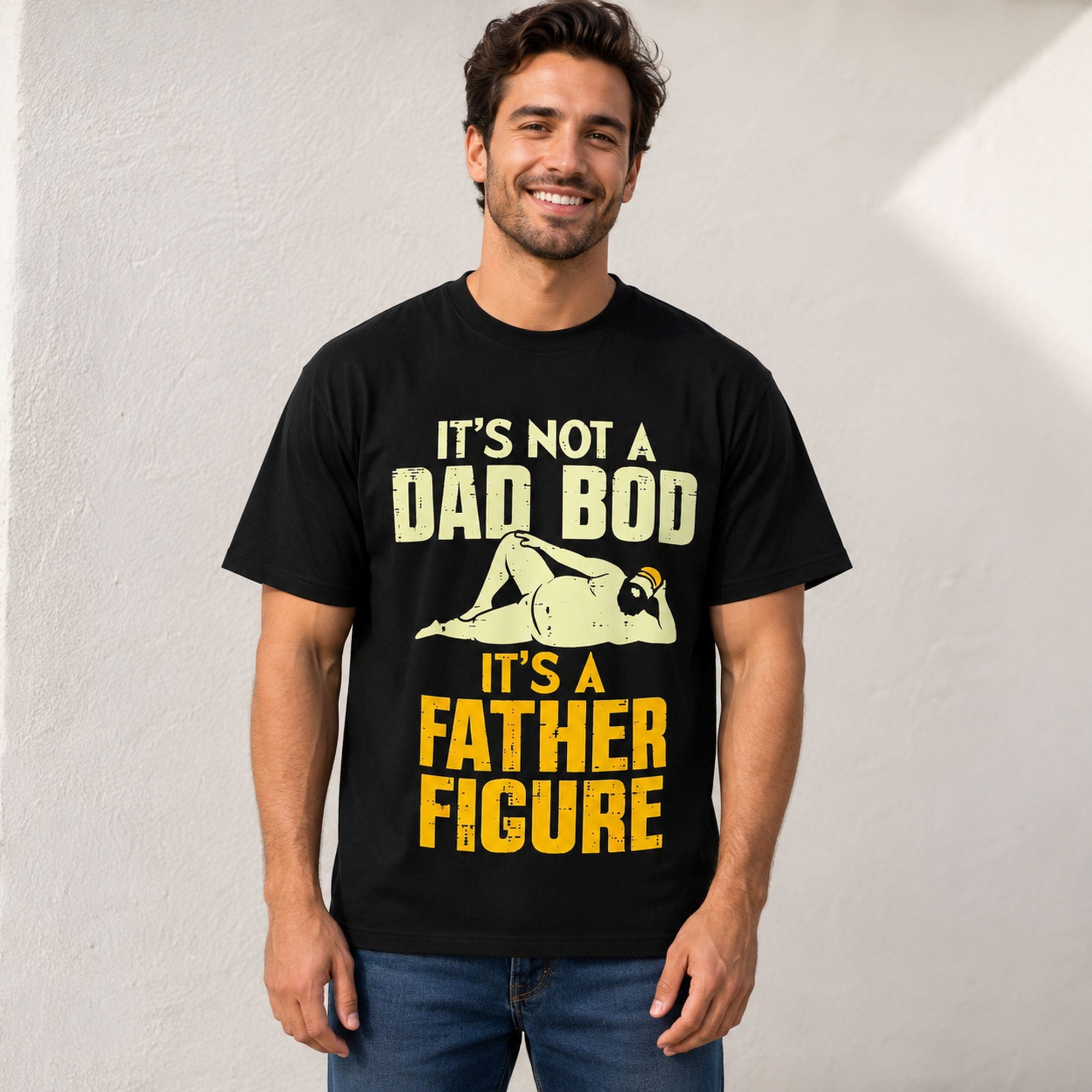It's Not A Dad Bod Father Figure graphic tee black front model