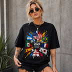 2026 Soccer World soccer fan graphic tee black front model