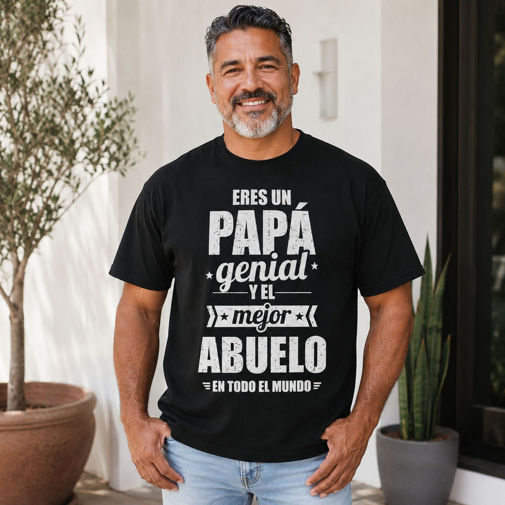 Eres Un Papa Genial Mejor Abuelo Spanish dad grandpa graphic tee black front model
