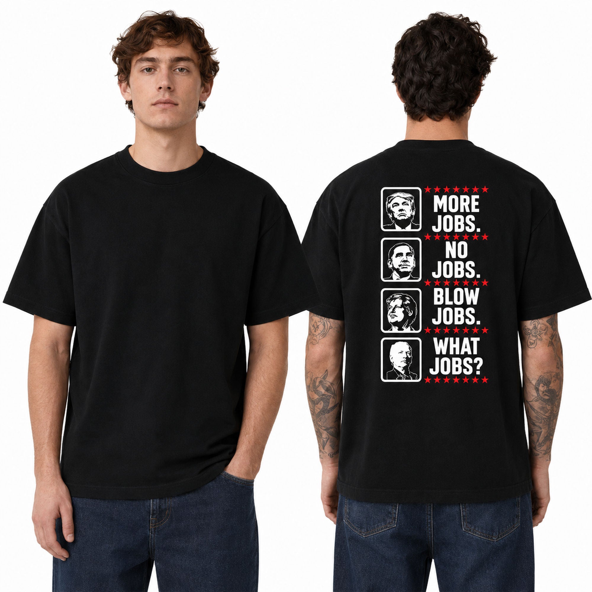 More Jobs No Jobs political statement graphic tee black back print model