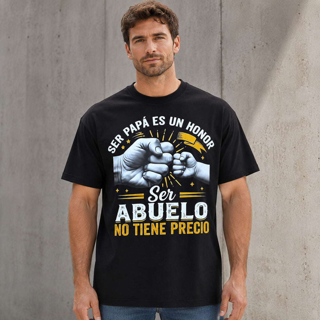 Papa Abuelo Fist Bump Spanish gift graphic tee black front print model