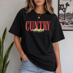 Cuntry horses vintage western graphic tee black front desert room lifestyle female model