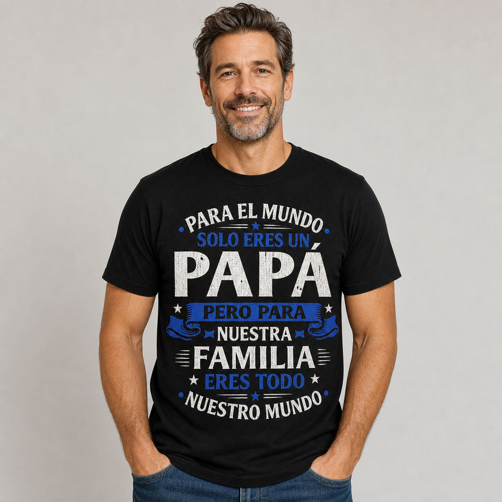 Para El Mundo Papa Spanish Father's Day graphic tee black front model