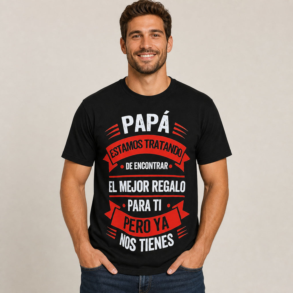 Papa Ya Nos Tienes Spanish dad gift graphic tee black front model