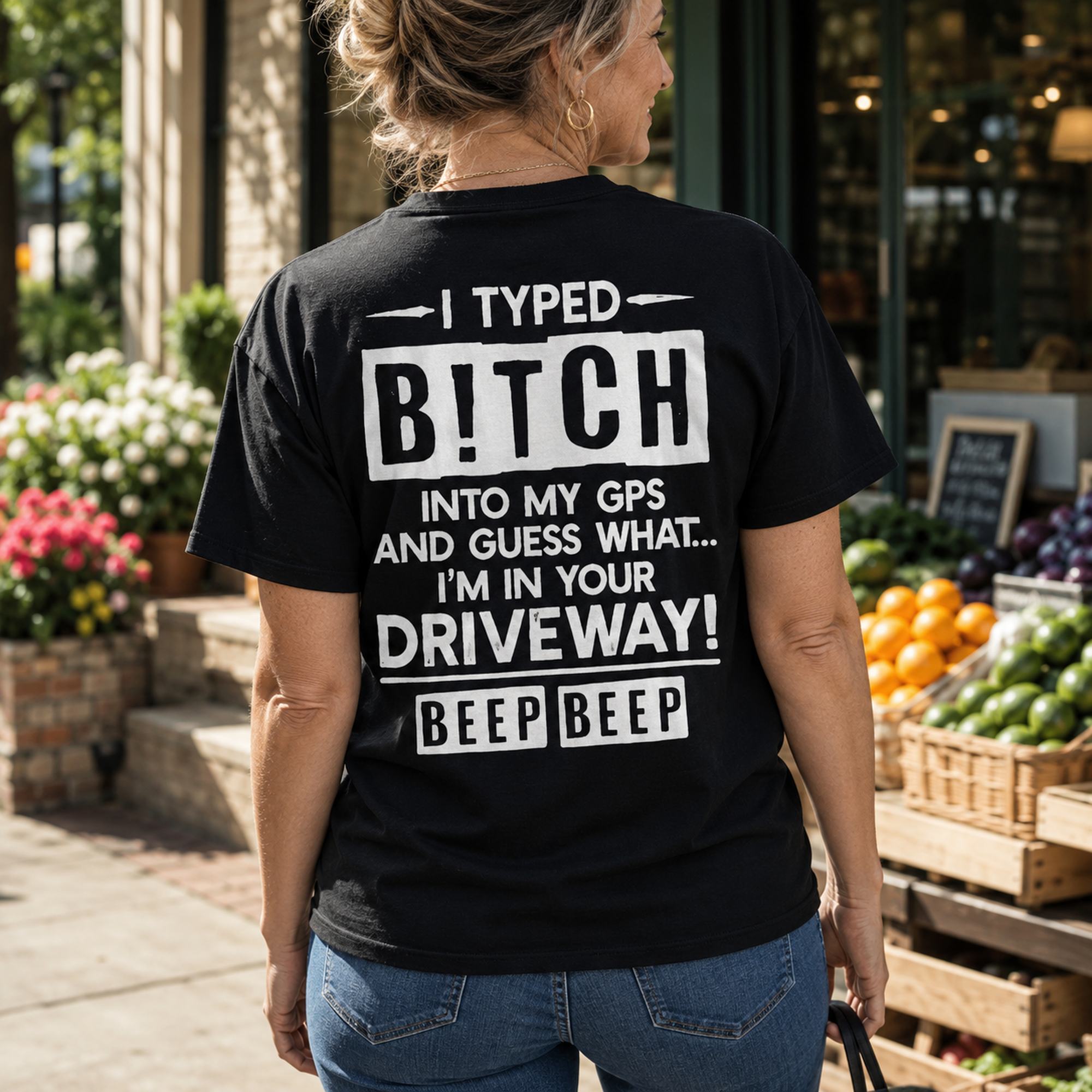 I Typed Bitch Into My GPS funny back print graphic tee black lifestyle model