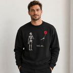 Well Shit skeleton balloon embroidered design black sweatshirt male model front view