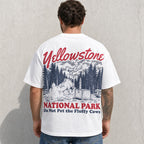 Yellowstone Fluffy Cows bison toss white graphic tee back print male model