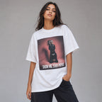 Show Me Your Papers statement graphic tee white front print model