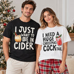 Christmas Cider and Cocktail couples front-print shirts in black and white, adult couple photo