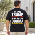 Trump and Obama Statement black T-shirt back adult model lifestyle photo