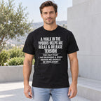 Black graphic tee front adult model with A Walk In The Woods design