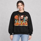 New York Holiday Parade Skyline Graphic Sweatshirt and Tee black front print on model