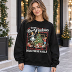 From the Windows Deck These Halls Christmas Graphic Sweatshirt and Tee black front print on model