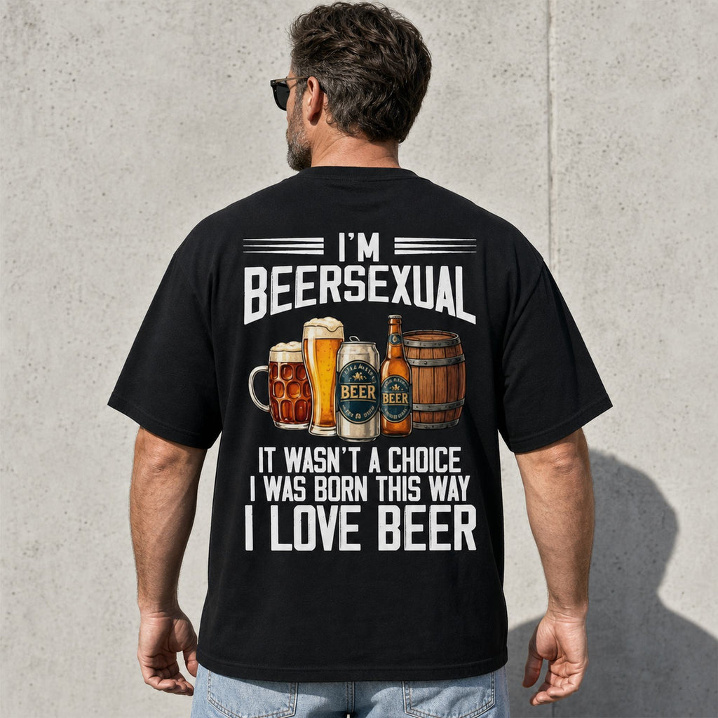 I'm Beersexual funny beer lover tee black oversized back print rear male model