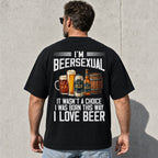I'm Beersexual funny beer lover tee black oversized back print rear male model