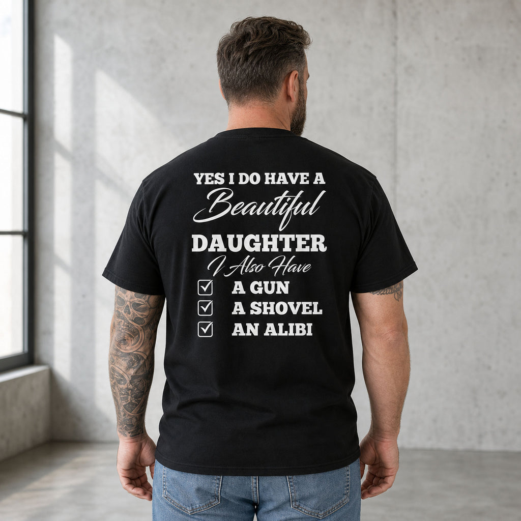 Beautiful Daughter protective dad graphic tee black back print male model