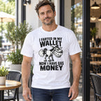 I Farted In My Wallet funny donkey graphic tee, white front print on male model by cafe terrace