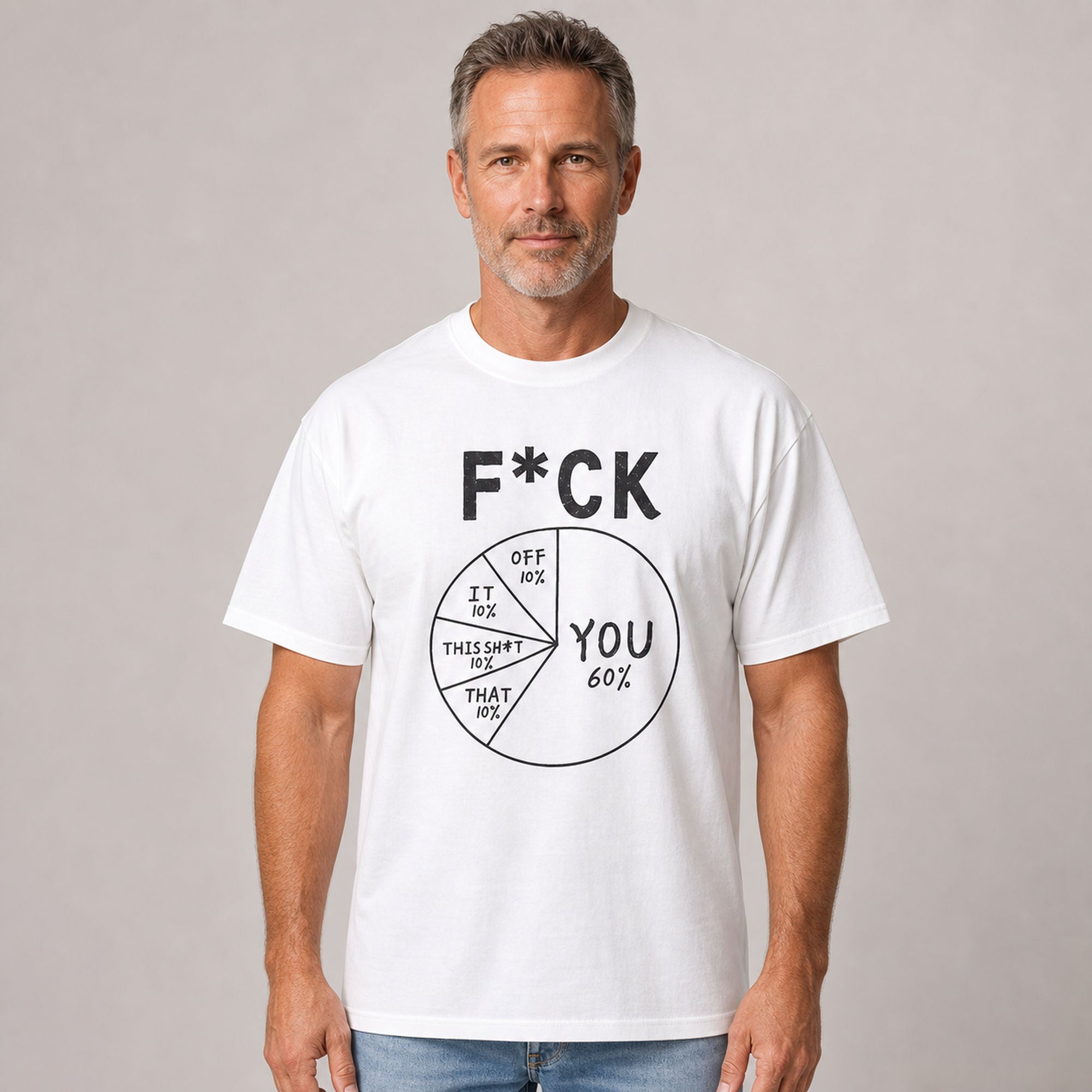 F*CK pie chart funny graphic tee white front male model