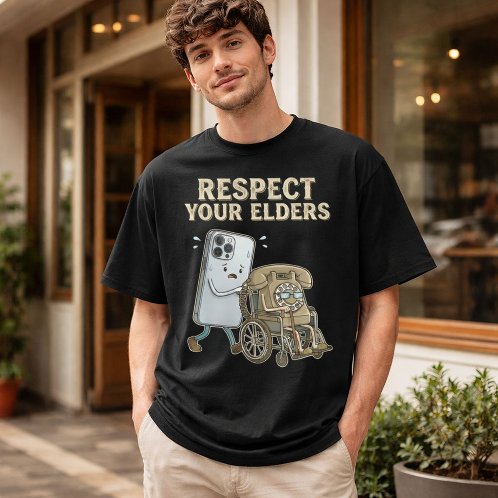 Respect Your Elders Funny Graphic Tee front print product photo 02 | Diya Glow
