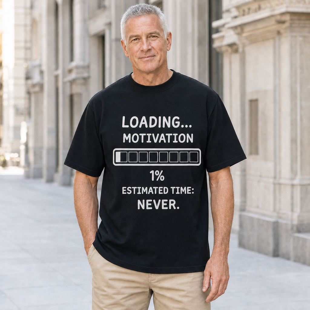 Loading Motivation Funny Graphic Tee black front lifestyle model
