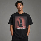 Show Me Your Papers statement graphic tee black front print model