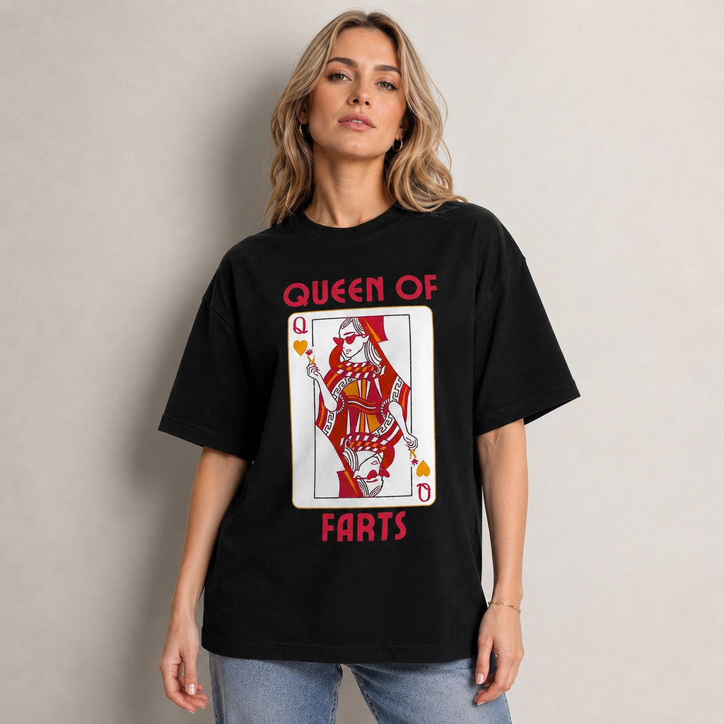 Queen Of Farts playing card graphic tee black front print model