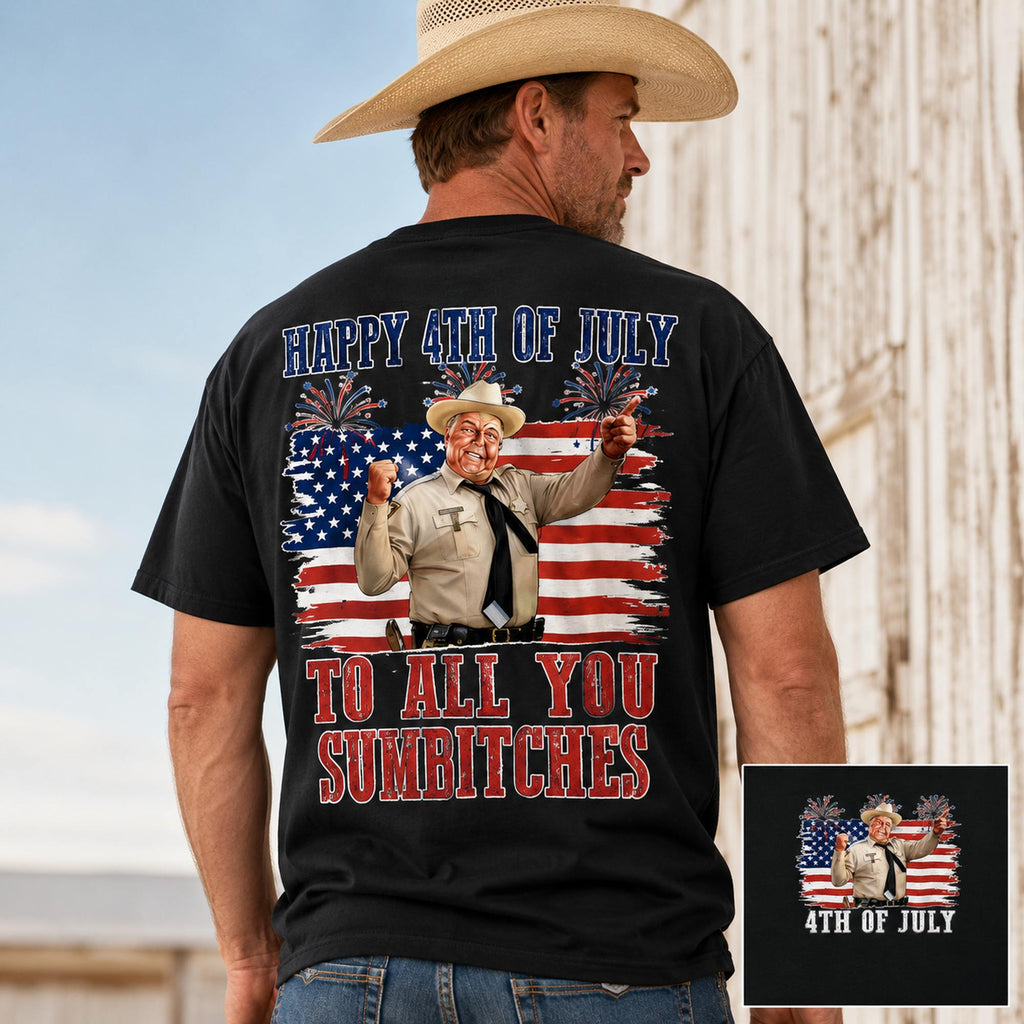 Happy 4th Of July Sumbitches patriotic graphic tee black back print model