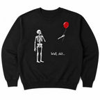 Well Shit skeleton balloon embroidery black sweatshirt front flat lay